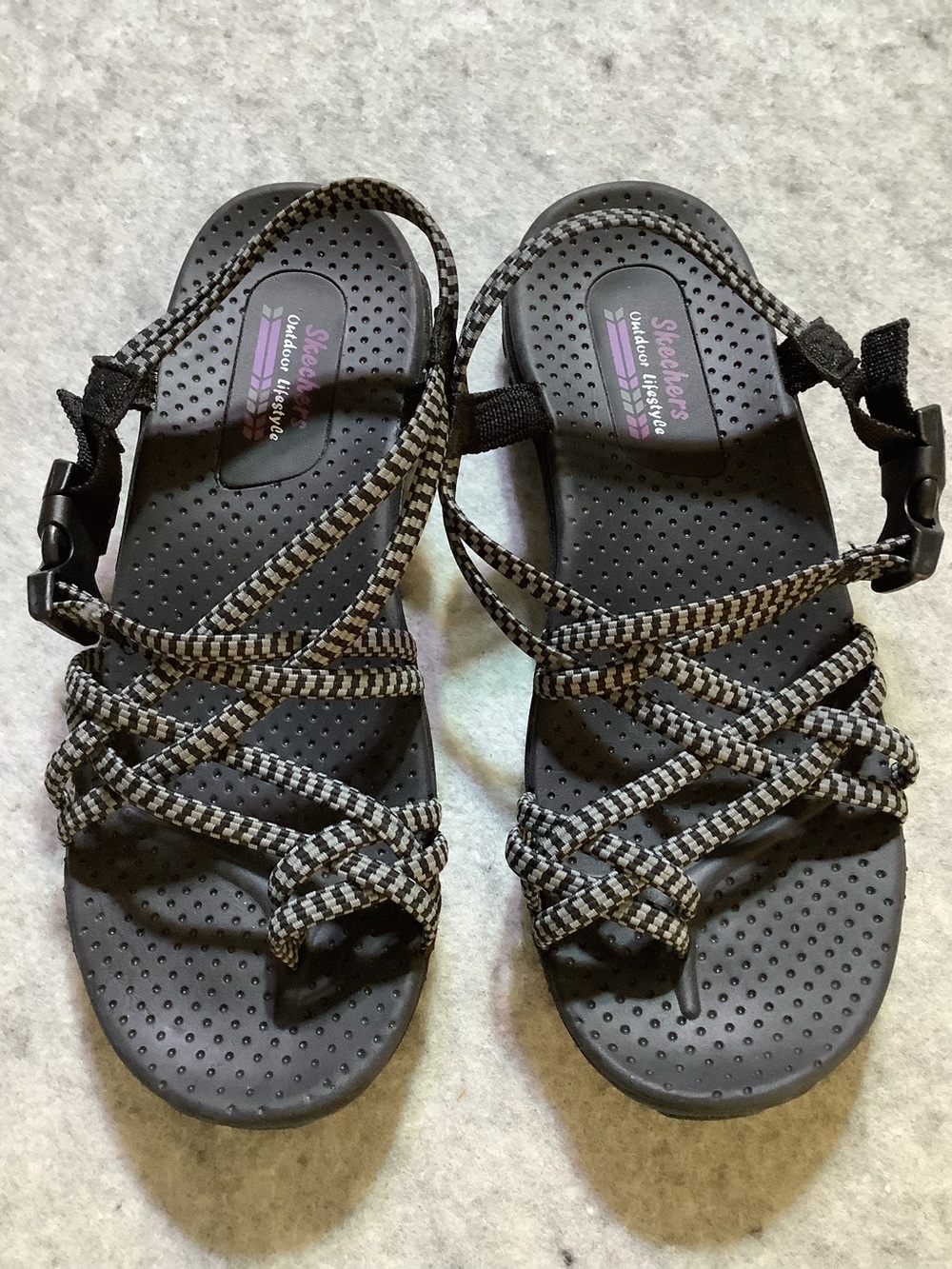 Skechers Women’s Reggae Perfect Duo Sandals Black Grey size 7.5